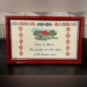 HOME handmade finished completed Cross Stitch framed vintage 1980’s?